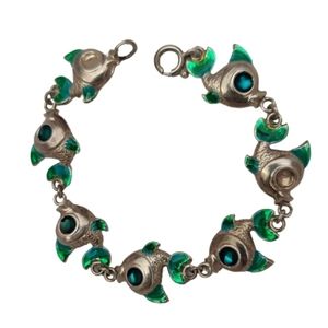 VTG 60s Sterling Silver Enameled Fish 🐠 Bracelet